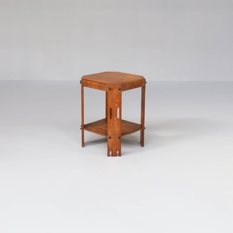 Art Deco vintage oakwood side table for Speelman Rotterdam, Netherlans