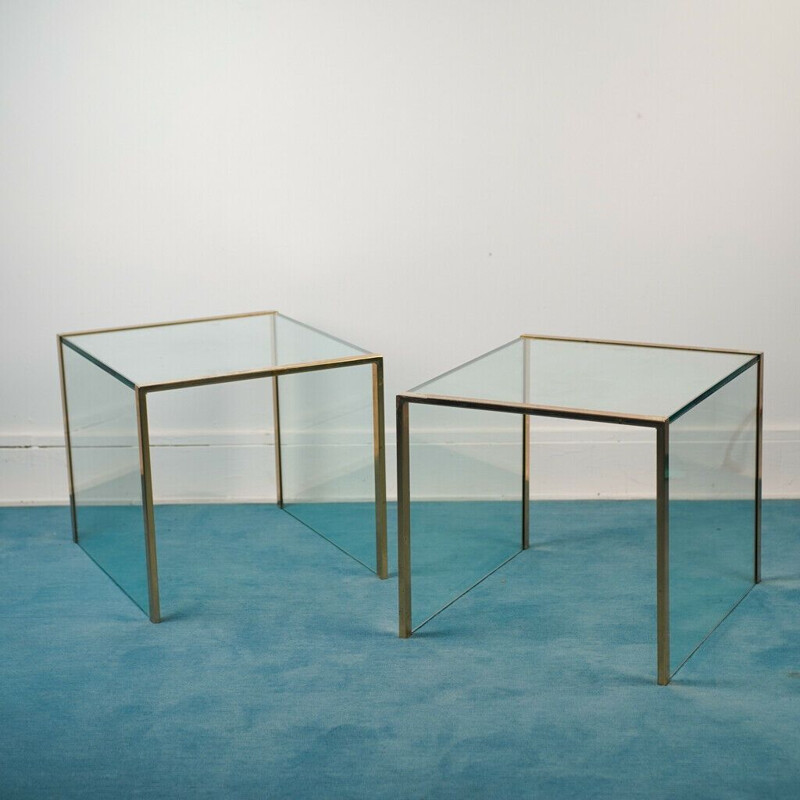 Paire de tables basses vintage en cristal cubique, 1970