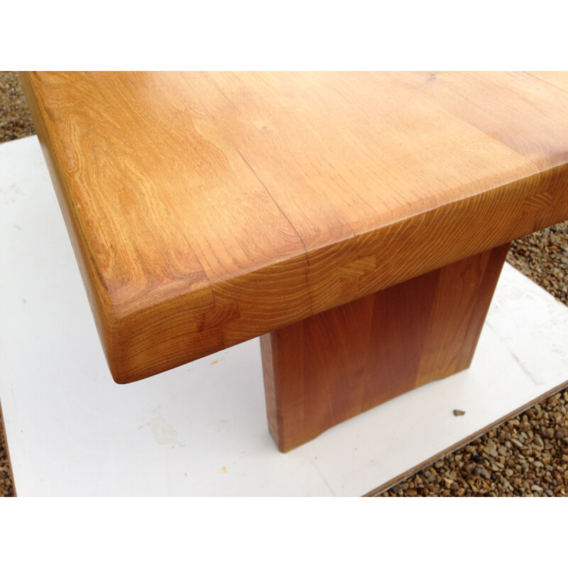 Mid century large table in solid elm wood, Pierre CHAPO - 1960s