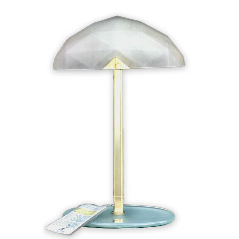 Lámpara de mesa vintage con base de cristal, 1970