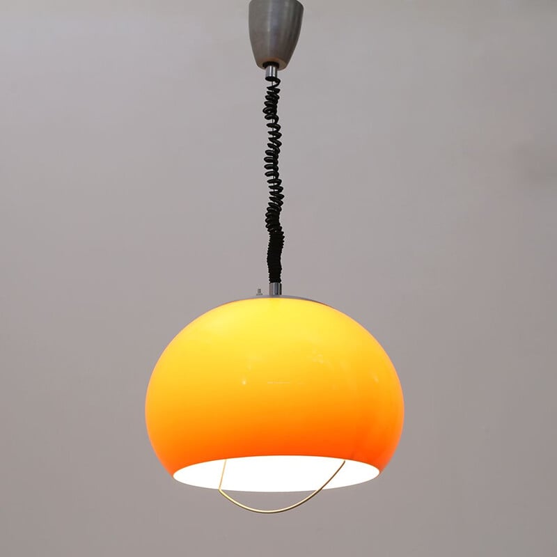 Vintage Up and down chandelier in orange methacrylate by Stilux, 1960s