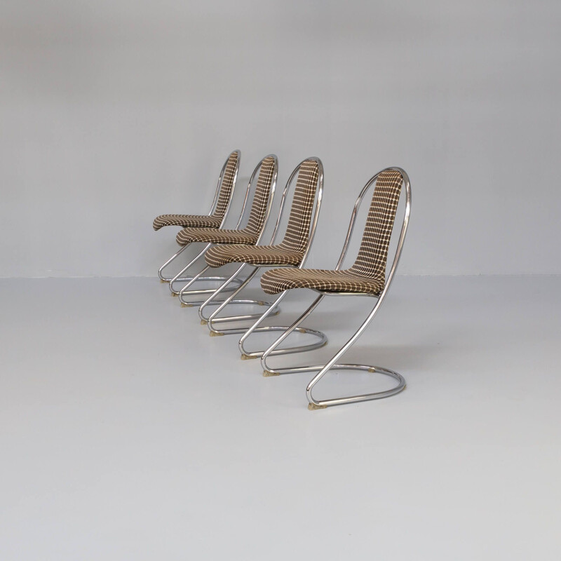 Set of 4 Space Age chrome framed dining chairs, 1980s