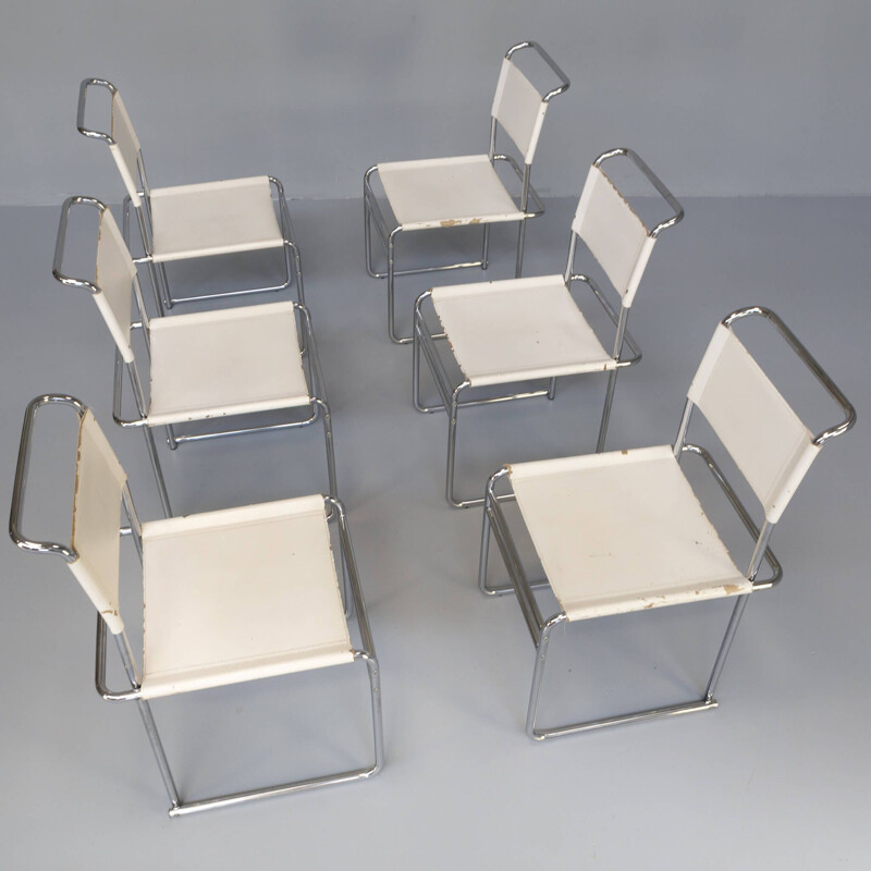 Set of 6 vintage tubular steel model B5 dining chairs by Marcel Breuer