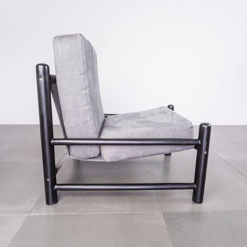 Paire de fauteuils vintage en bois noir et velours de daim, 1970