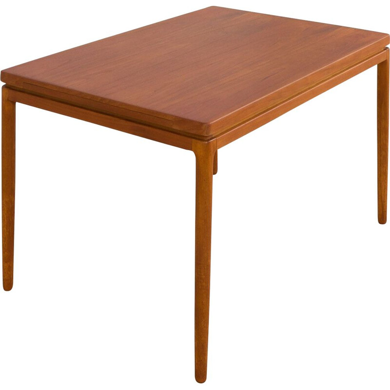 Vintage rectangular teak table with 2 hidden extension leaves by Henning Kjaernulf, Denmark 1960s