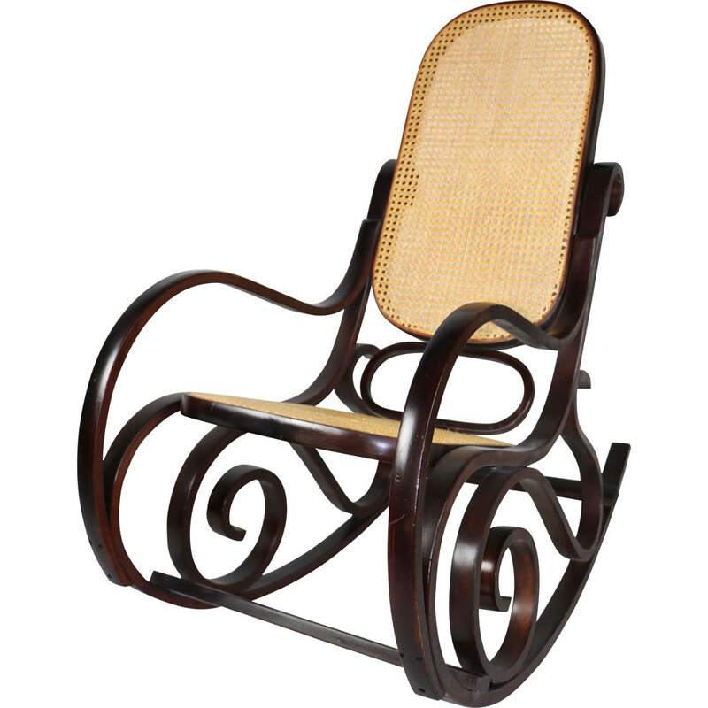 Cadeira de baloiço castanha vintage, 1970