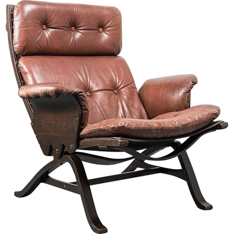 Vintage armchair in brown leather, 1970s