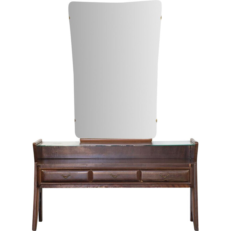 Vintage dark brown wood dressing table, 1950