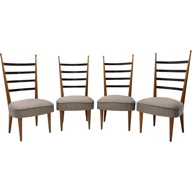 Set of 4 vintage beech wood and fabric dining chairs by Josef Pehr, Czechoslovakia 1940s