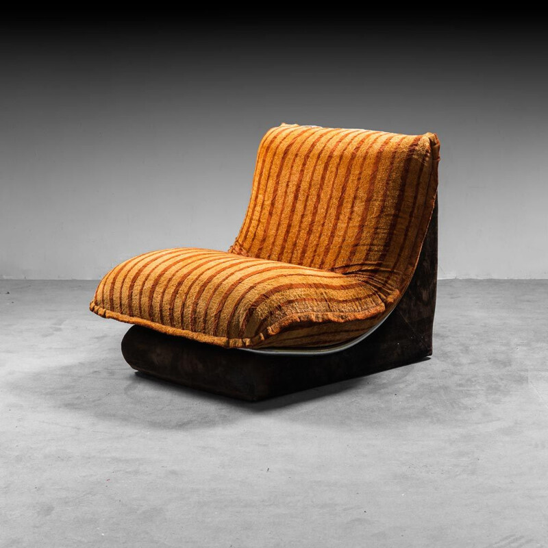 Fauteuil vintage en velours orange et brun, 1970