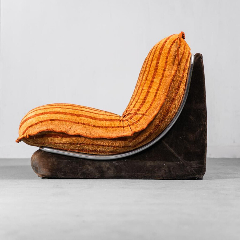 Vintage orange and brown velvet armchair, 1970s