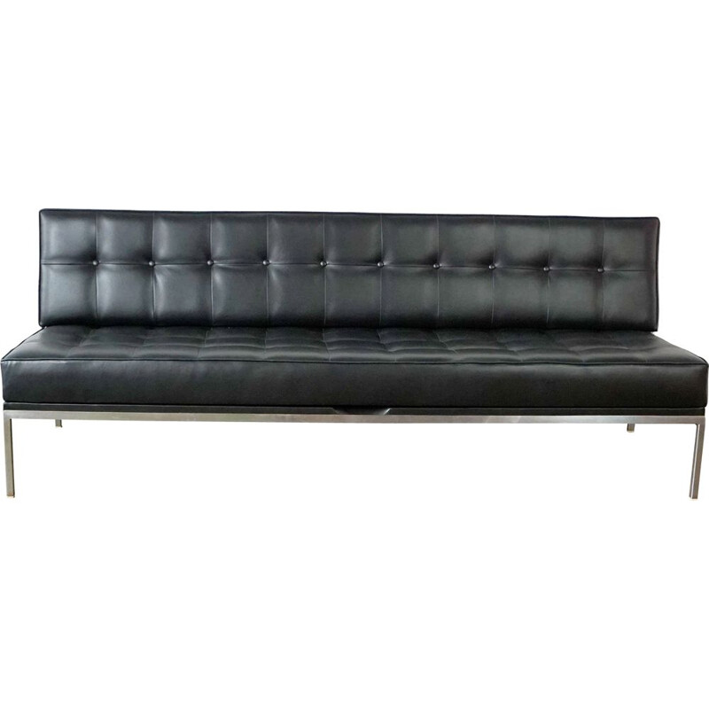 Vintage black leather Constanze sofa by Johannes Spalt for Wittmann, Austria 1960s