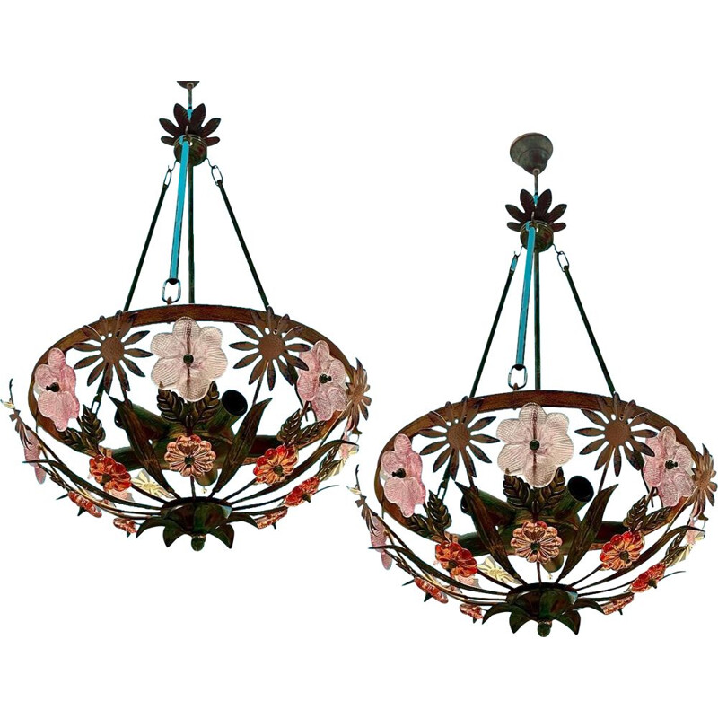 Pair of vintage Italian Murano glass pendant lamps