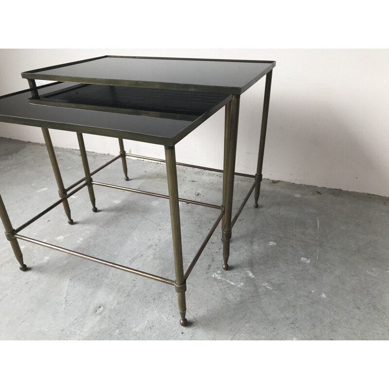 Vintage glass and brass nesting tables