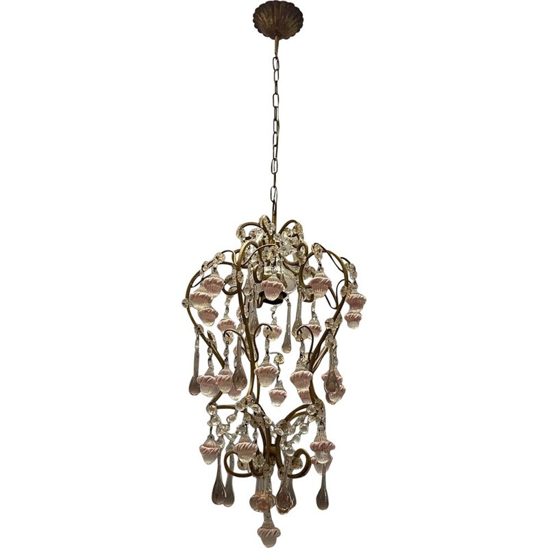 Suspension italienne vintage en verre de Murano rose