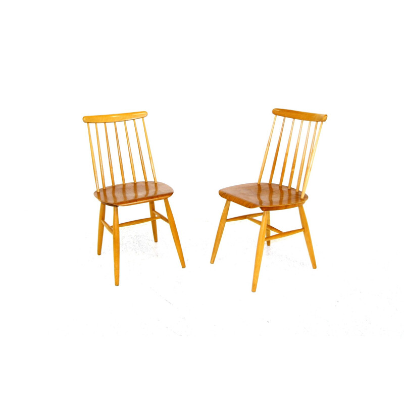Pair of vintage beech and teak "pinnstol" chairs, Sweden 1960
