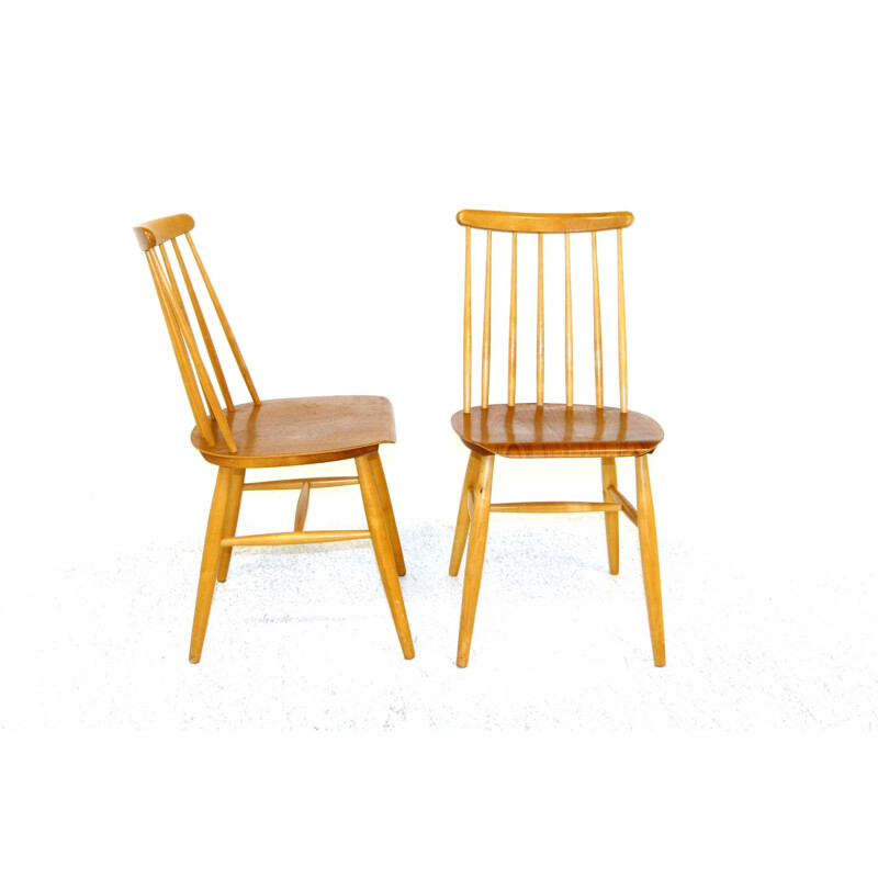 Paar Vintage "pinnstol" Stühle aus Buche und Teakholz, Schweden 1960