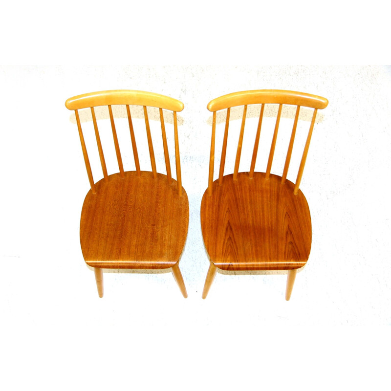 Paar Vintage "pinnstol" Stühle aus Buche und Teakholz, Schweden 1960