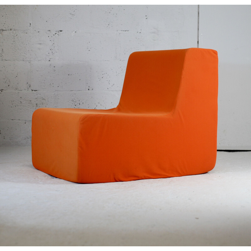 Vintage armchair in foam and orange jersey, 1970