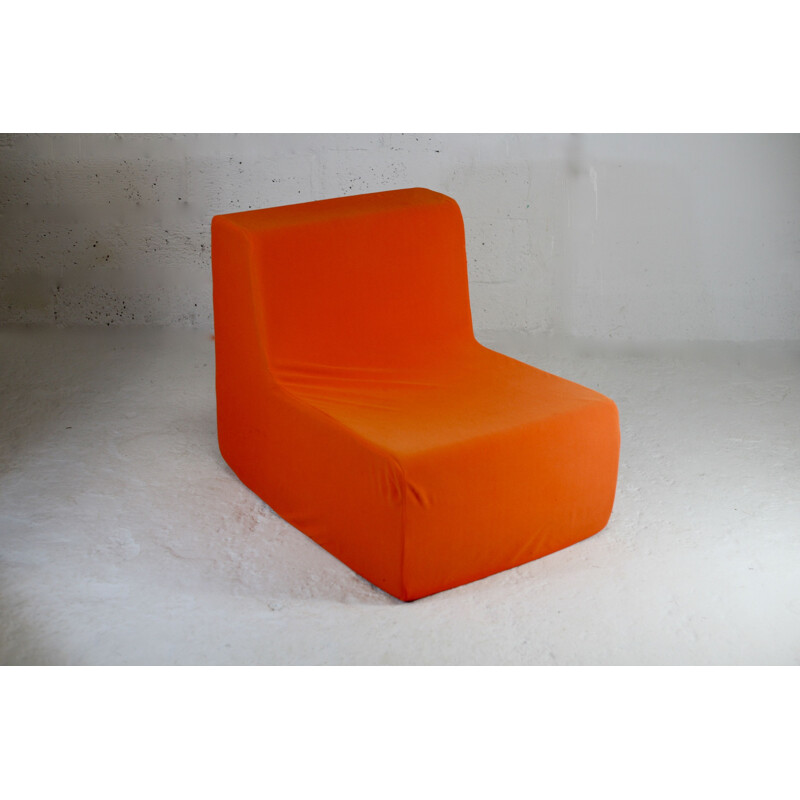 Vintage armchair in foam and orange jersey, 1970