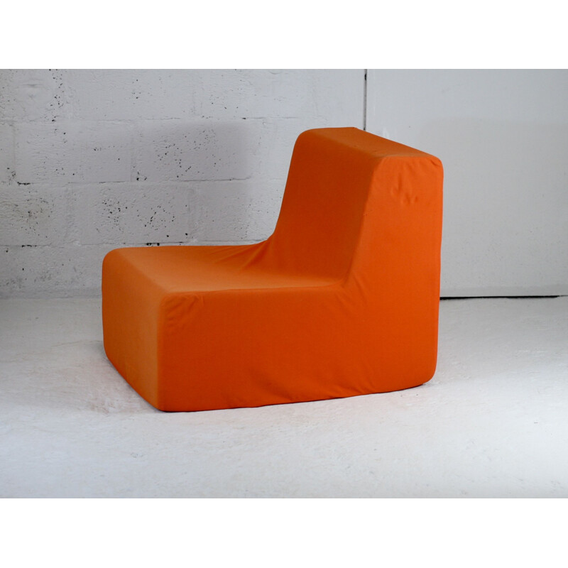 Vintage armchair in foam and orange jersey, 1970