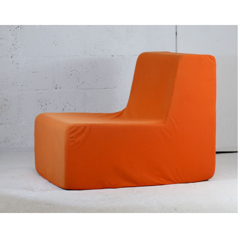 Vintage armchair in foam and orange jersey, 1970