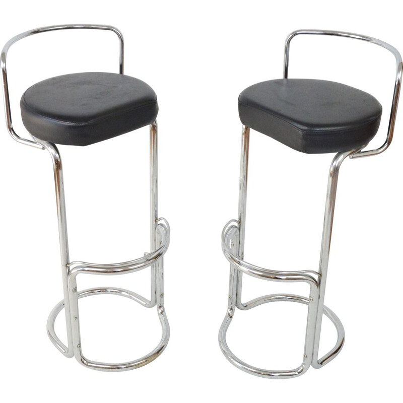 Pair of vintage chrome bar stools, 1980s