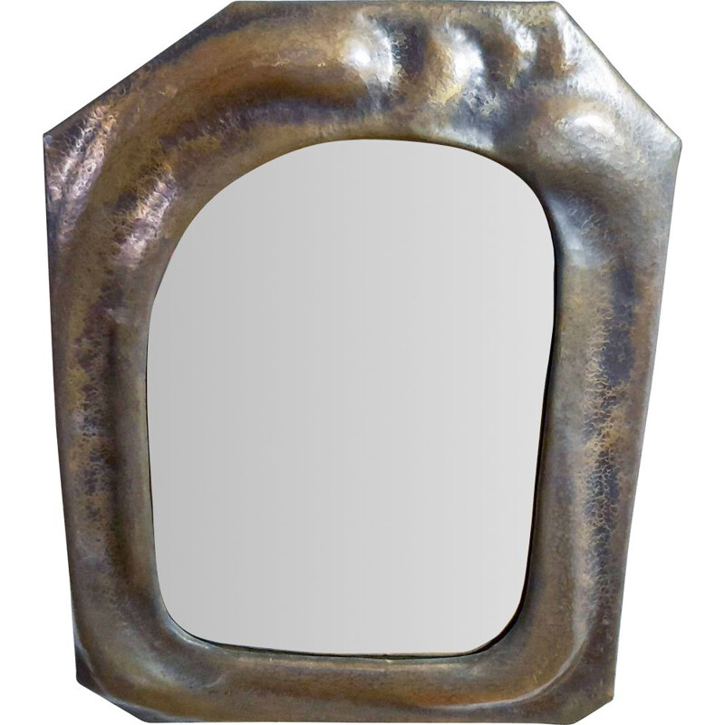 Miroir anthroposophique vintage en laiton cuivré, 1950