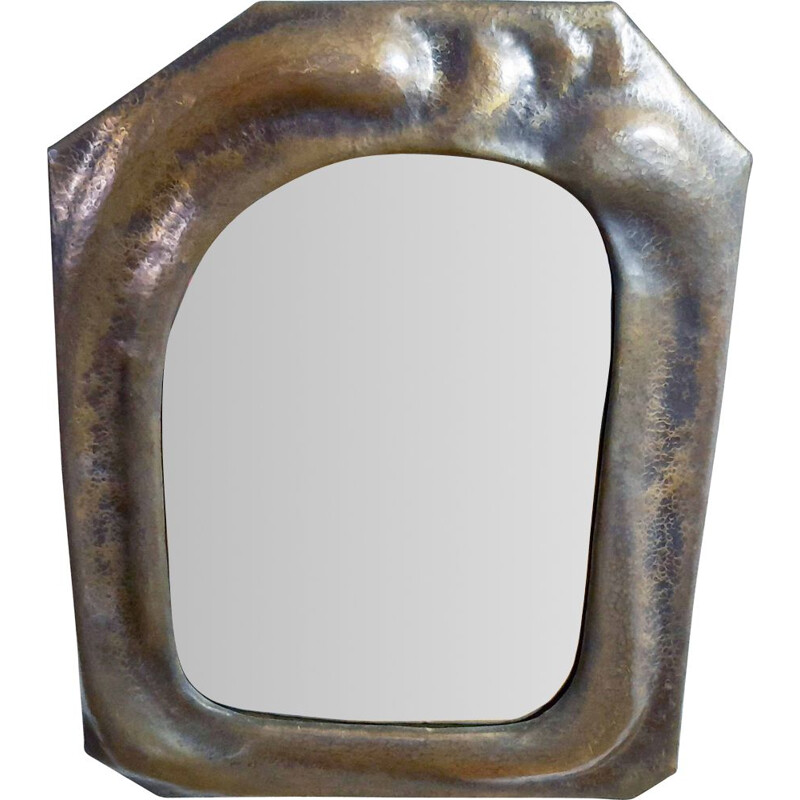Vintage copper-plated brass anthroposophical mirror, 1950