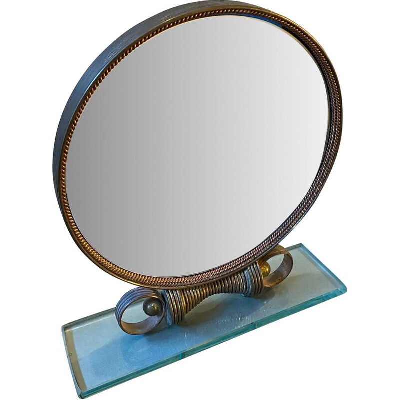 Mid-century brass and heavy glass table mirror by Verde Nilo, 1950s