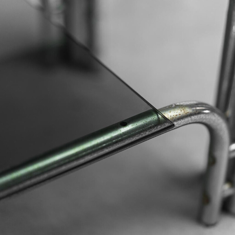 Vintage coffee table in chromed metal and smoked glass, 1970s