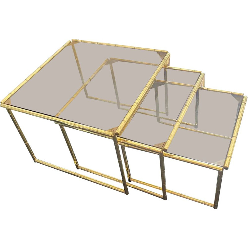 Mid-century modern set of 3 brass nesting tables, 1960s