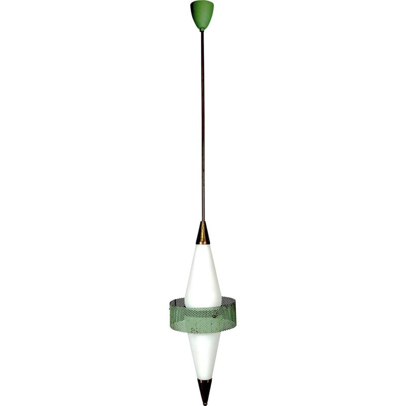 Mid-century brass and triplex opaline glass pendant lamp by Stilnovo