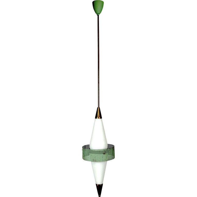 Mid-century brass and triplex opaline glass pendant lamp by Stilnovo