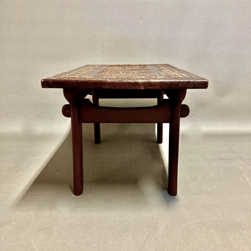 Mesa de centro vintage de madera y cuero de Angel Pazmino, 1960