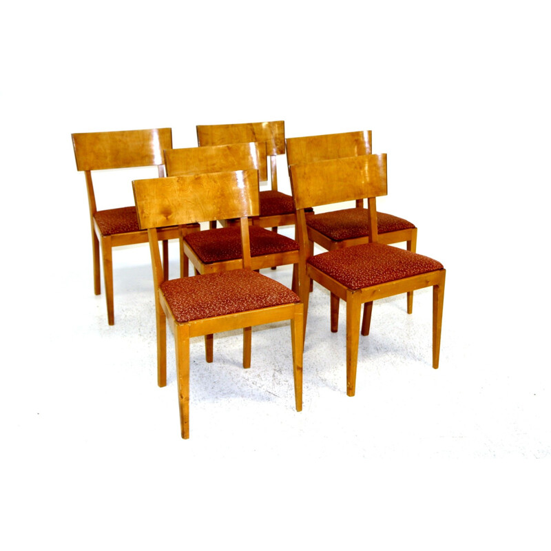 Lot de 6 chaises vintage en palissandre et tissu, Suède 1960