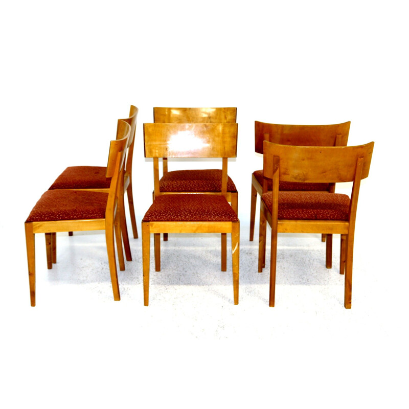 Set of 6 vintage rosewood and fabric chairs, Sweden 1960