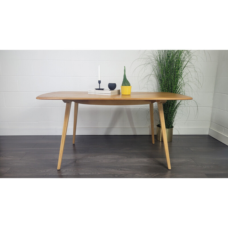 Vintage elmwood Plank dining table by Ercol, 1960s