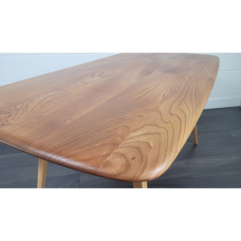 Vintage elmwood Plank dining table by Ercol, 1960s