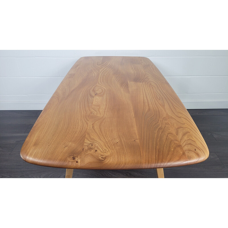 Vintage elmwood Plank dining table by Ercol, 1960s