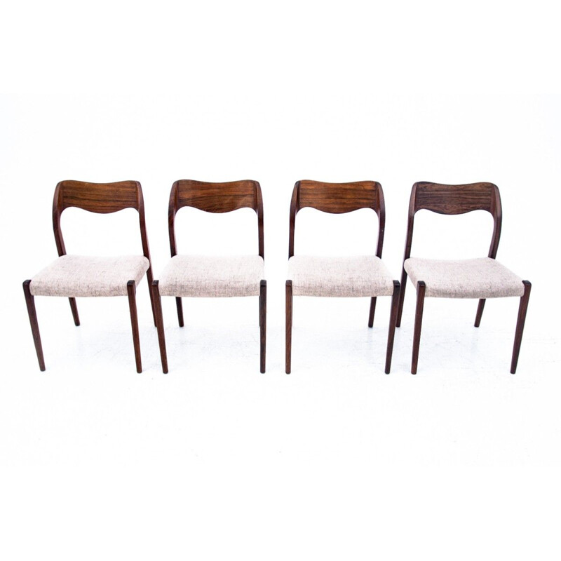 Set of 4 vintage Danish rosewood chairs model 71 by Niels O. Møller, 1960s