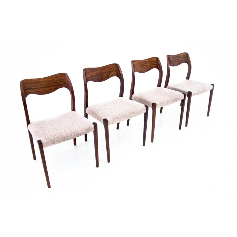 Set of 4 vintage Danish rosewood chairs model 71 by Niels O. Møller, 1960s