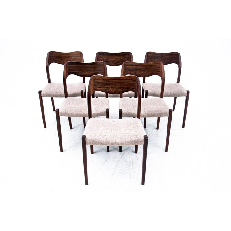 Set of 6 vintage Danish chairs model 71 by Niels O. Møller, 1960s