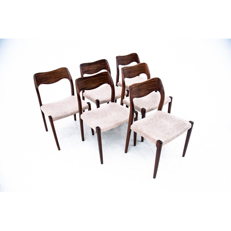 Set of 6 vintage Danish chairs model 71 by Niels O. Møller, 1960s