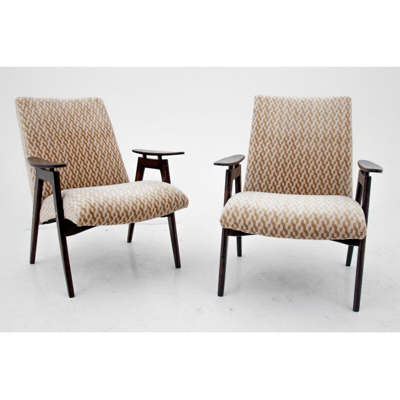 Twee vintage beige fauteuils van Jaroslav Šmídek voor Jitona, Tsjechoslowakije 1960