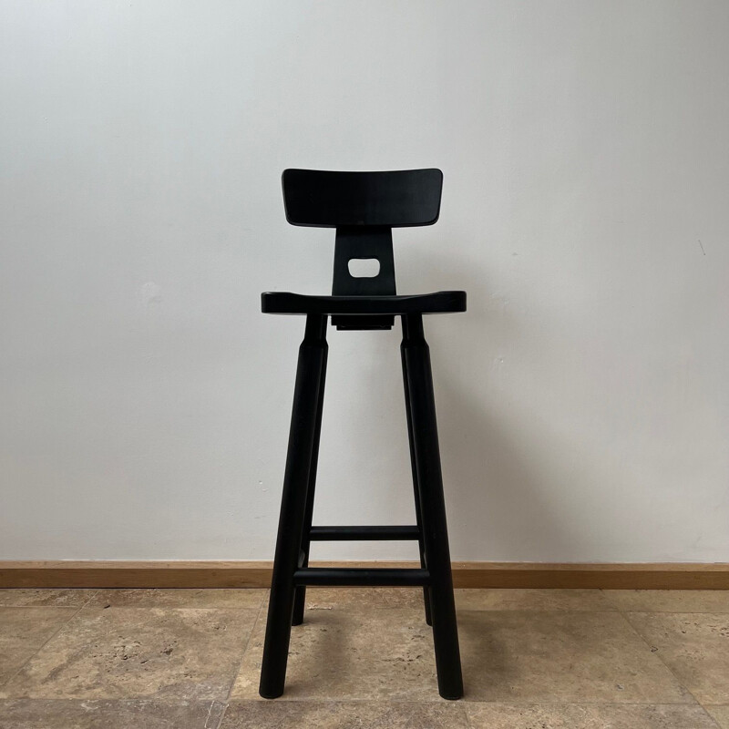 Pair of mid-century brutalist black bar stools, 1970