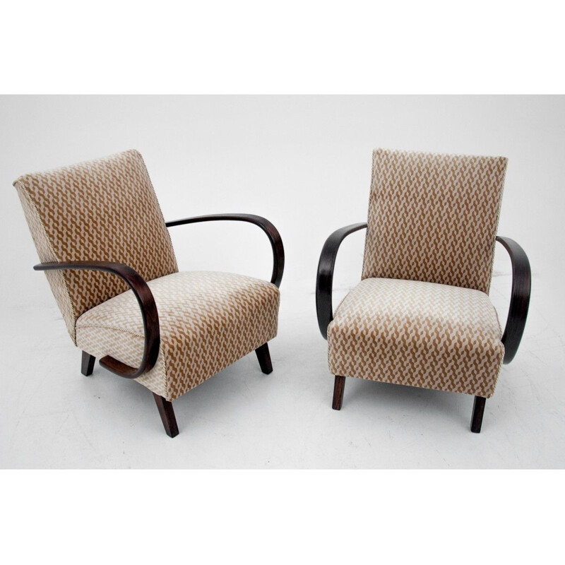 Pair of vintage Art Deco H-227 armchairs by Jindrich Halabala, Czechoslovakia 1930s