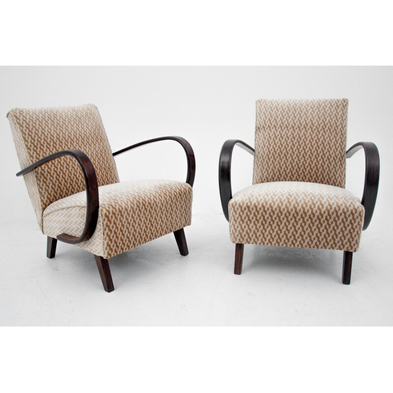 Pair of vintage Art Deco H-227 armchairs by Jindrich Halabala, Czechoslovakia 1930s