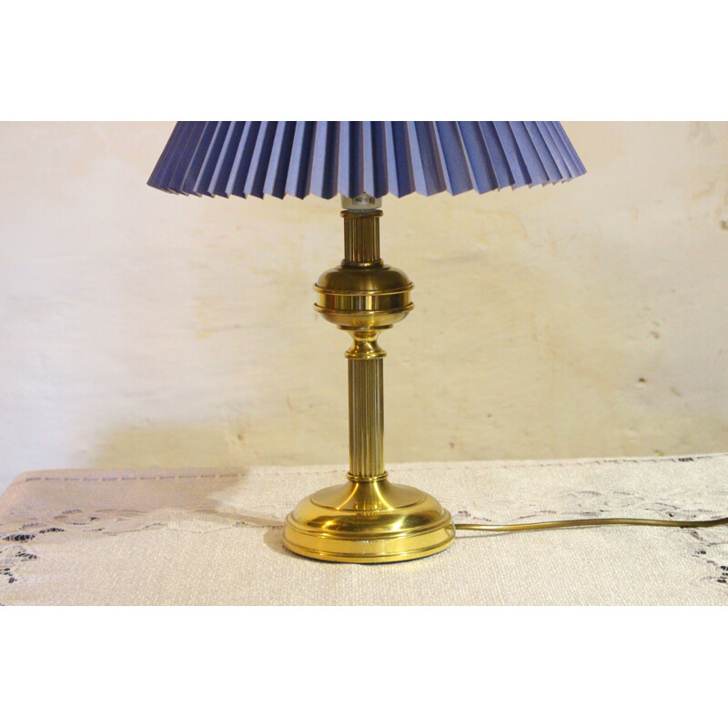 Dänische Vintage-Tischlampe aus Messing mit blauem Schirm