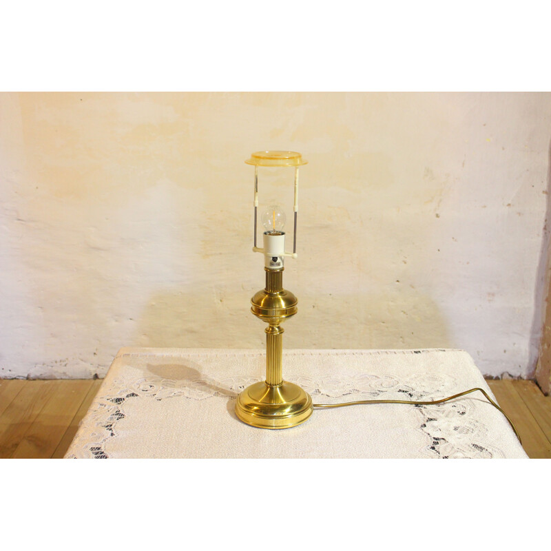 Danish vintage brass table lamp with blue shade